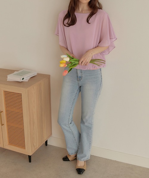CHAN ME(チャンミ)の「楊柳シフォン半袖ブラウス(シャツ/ブラウス・レディース・ホワイト/ブラック/グレー/ブルー/ピンク・MEDIUM/LARGE/X-LARGE)」の8枚目の写真