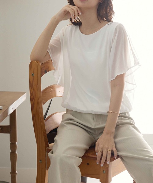 CHAN ME(チャンミ)の「楊柳シフォン半袖ブラウス(シャツ/ブラウス・レディース・ホワイト/ブラック/グレー/ブルー/ピンク・MEDIUM/LARGE/X-LARGE)」の17枚目の写真