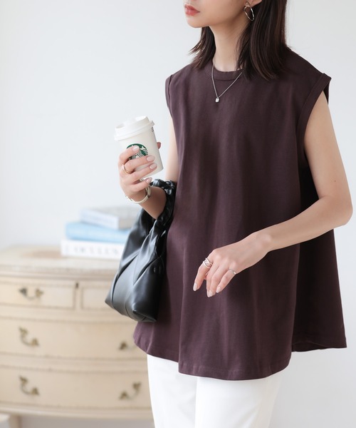 SUNFLOWER EIGHT（サンフラワーエイト）の「ノースリーブフレアトップス（Tシャツ/カットソー・レディース・ライトカーキ/ホワイト/ブラック/ブラウン・M/L）」の7枚目の写真