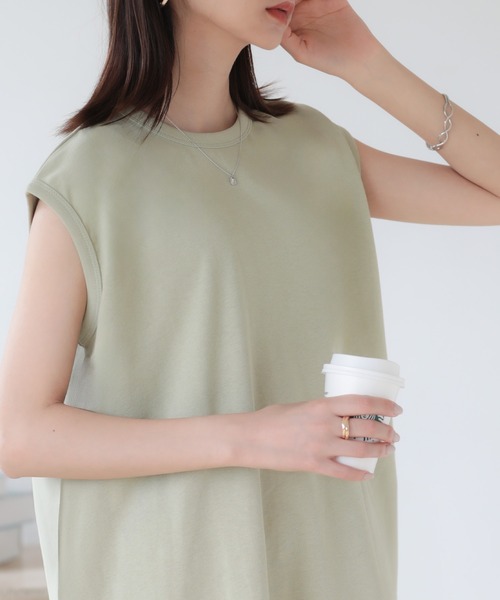 SUNFLOWER EIGHT（サンフラワーエイト）の「ノースリーブフレアトップス（Tシャツ/カットソー・レディース・ライトカーキ/ホワイト/ブラック/ブラウン・M/L）」の15枚目の写真