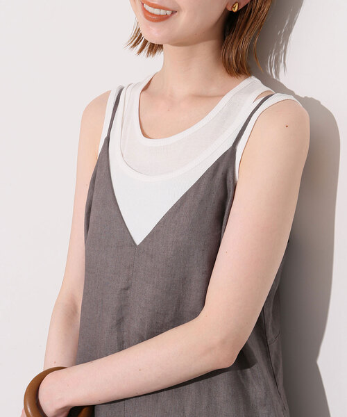 SLOBE IENA(スローブイエナ)の「le/ル LAYERED SLEEVELESS TOP J-LE24S-TP04(タンクトップ・レディース・ネイビー/サックスブルー/ホワイト・FREE)」の1枚目の写真