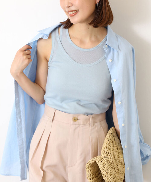 SLOBE IENA(スローブイエナ)の「le/ル LAYERED SLEEVELESS TOP J-LE24S-TP04(タンクトップ・レディース・ネイビー/サックスブルー/ホワイト・FREE)」の3枚目の写真