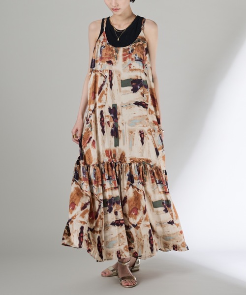 Shelly island（シェリーアイランド）の「アートロング柄キャミワンピース（ワンピース・レディース・ブルー/オレンジ・FREE）」の8枚目の写真