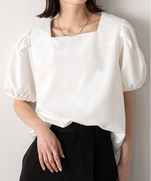 ad thie(アドティエ)の「パフスリーブ 半袖ブラウス(シャツ/ブラウス・レディース・ブルー/オフホワイト/ブラック・FREE)」の19枚目の写真
