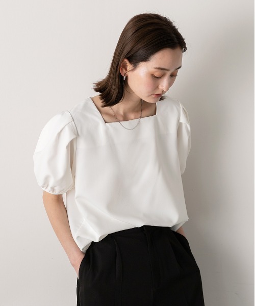 ad thie(アドティエ)の「パフスリーブ 半袖ブラウス(シャツ/ブラウス・レディース・ブルー/オフホワイト/ブラック・FREE)」の20枚目の写真