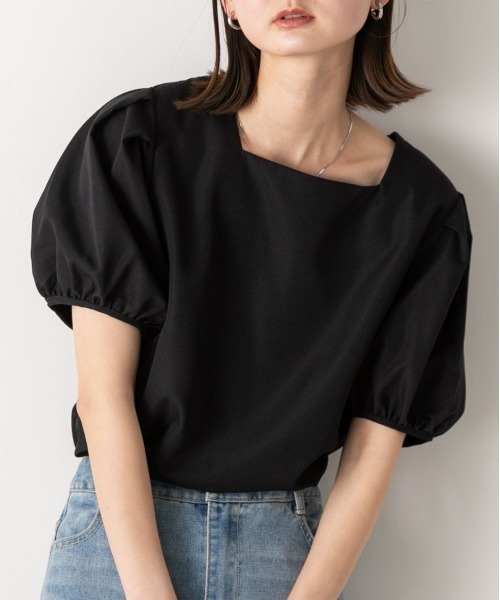 ad thie(アドティエ)の「パフスリーブ 半袖ブラウス(シャツ/ブラウス・レディース・ブルー/オフホワイト/ブラック・FREE)」の4枚目の写真