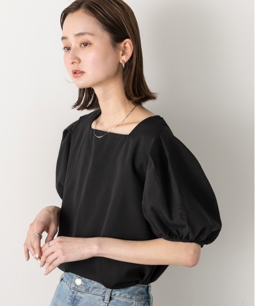 ad thie(アドティエ)の「パフスリーブ 半袖ブラウス(シャツ/ブラウス・レディース・ブルー/オフホワイト/ブラック・FREE)」の5枚目の写真