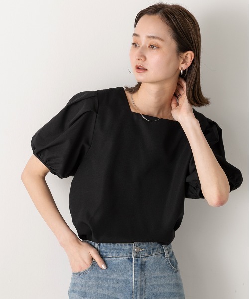 ad thie(アドティエ)の「パフスリーブ 半袖ブラウス(シャツ/ブラウス・レディース・ブルー/オフホワイト/ブラック・FREE)」の6枚目の写真