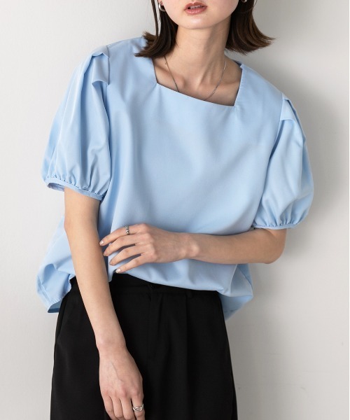 ad thie(アドティエ)の「パフスリーブ 半袖ブラウス(シャツ/ブラウス・レディース・ブルー/オフホワイト/ブラック・FREE)」の10枚目の写真