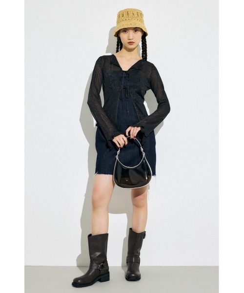 MOUSSY(マウジー)の「OPEN NECK SHEER カーディガン(カーディガン/ボレロ・レディース・オレンジ/ライトグレー/ブラック/ライトブルー・FREE)」の6枚目の写真