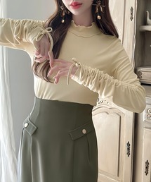 Meiru | シアーハイネックギャザーリボントップス(Tシャツ/カットソー)