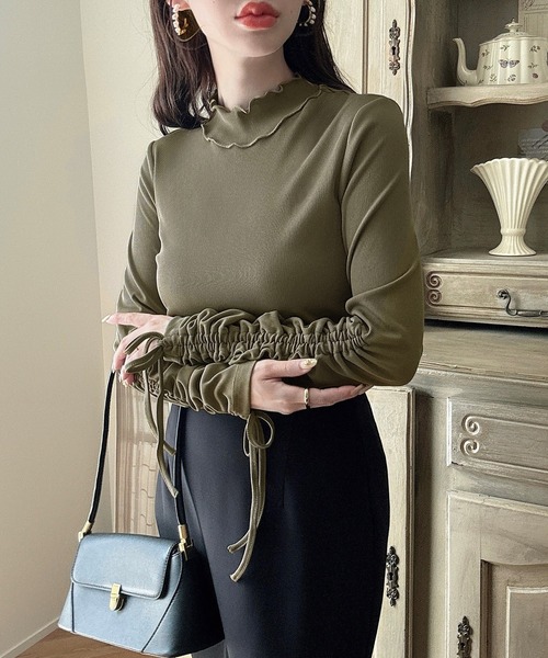 セール】シアーハイネックギャザーリボントップス（Tシャツ/カットソー