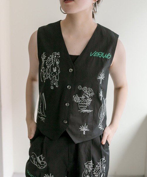 《綿100％》刺しゅうベスト【SUM1 STYLE(スミスタイル)】