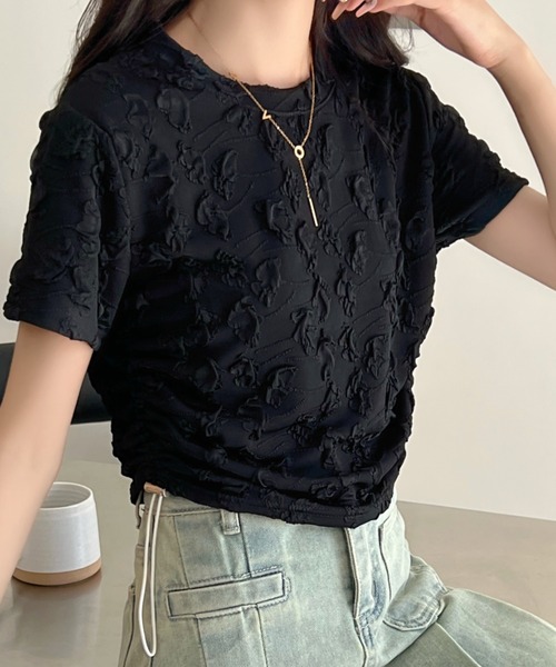Achic(アシック)の「クシュクシュトップス(Tシャツ/カットソー・レディース・ベージュ/パープル/ホワイト/ブラック・M)」の1枚目の写真