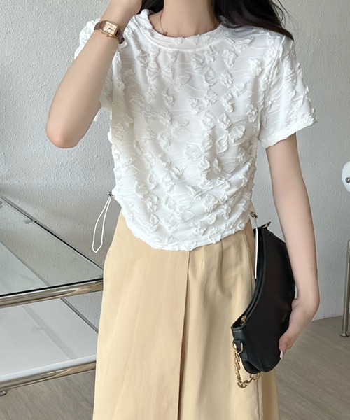 Achic(アシック)の「クシュクシュトップス(Tシャツ/カットソー・レディース・ベージュ/パープル/ホワイト/ブラック・M)」の8枚目の写真