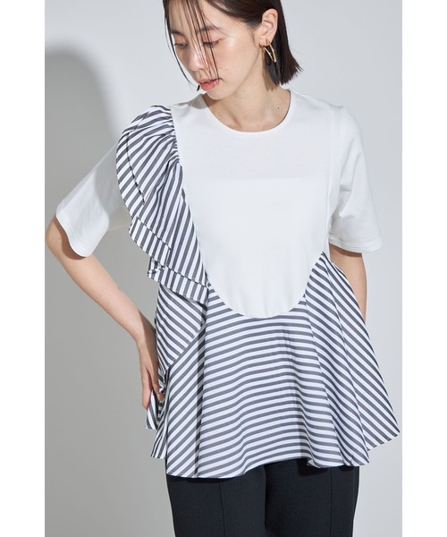 &. NOSTALGIA（アンドドットノスタルジア）の「ボーダーラッフルトップス（Tシャツ/カットソー・レディース・ブラック/オフホワイト・M）」の6枚目の写真