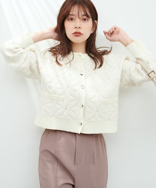 natural couture（ナチュラルクチュール）の「【WEB限定】モールヤーンお花ジャガードカーデ（カーディガン/ボレロ・レディース・ブラック/オフホワイト/チャコールグレー/ベージュ/モカ・FREE）」の14枚目の写真