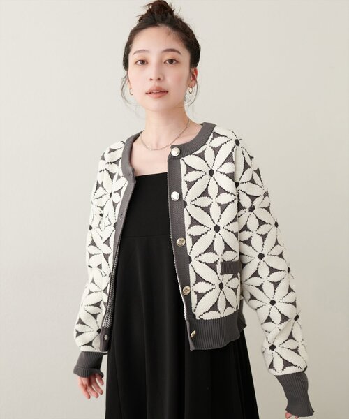 natural couture（ナチュラルクチュール）の「【WEB限定】モールヤーンお花ジャガードカーデ（カーディガン/ボレロ・レディース・ブラック/オフホワイト/チャコールグレー/ベージュ/モカ・FREE）」の21枚目の写真