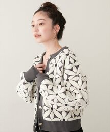 【WEB限定】モールヤーンお花ジャガードカーデ