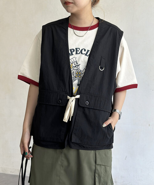 CPCM（シーピーシーエム）の「NCリボンベスト（ベスト・レディース・カーキ/ブラック・LARGE/MEDIUM）」の3枚目の写真