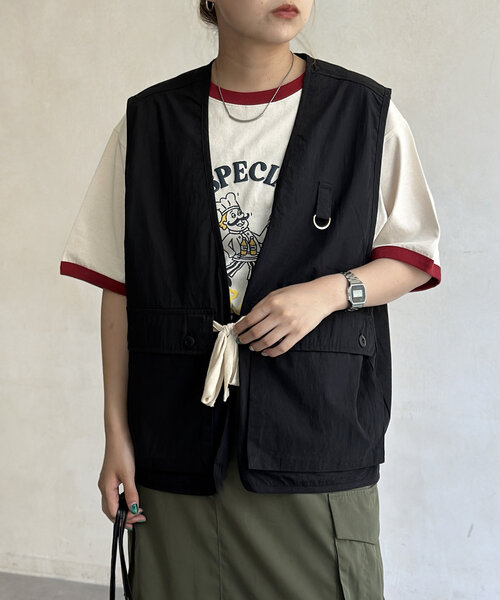 CPCM（シーピーシーエム）の「NCリボンベスト（ベスト・レディース・カーキ/ブラック・LARGE/MEDIUM）」の4枚目の写真