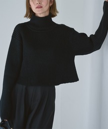 ハイネッククロップドフレアリブニット