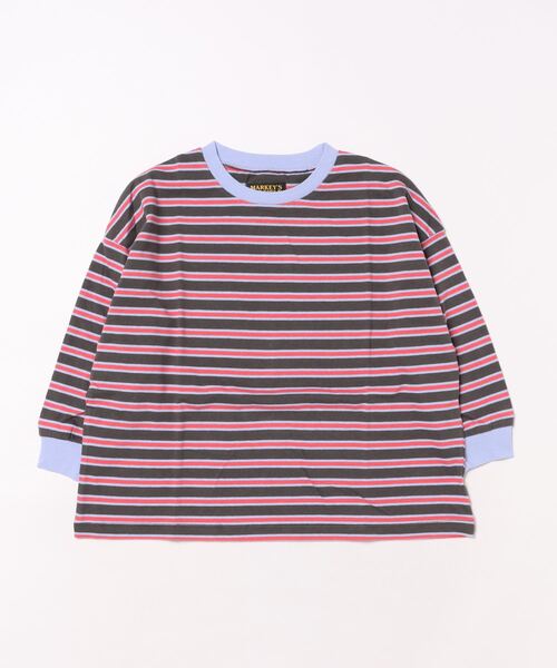 BIG FIELD（ビッグフィールド）の「ナガソデマルチボーダーロンティー（Tシャツ/カットソー・キッズ・オフホワイト/チャコール/ブラウン・100/130/120/95/90/80/110/150/140）」の3枚目の写真