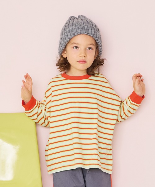 BIG FIELD（ビッグフィールド）の「ナガソデマルチボーダーロンティー（Tシャツ/カットソー・キッズ・オフホワイト/チャコール/ブラウン・100/130/120/95/90/80/110/150/140）」の2枚目の写真