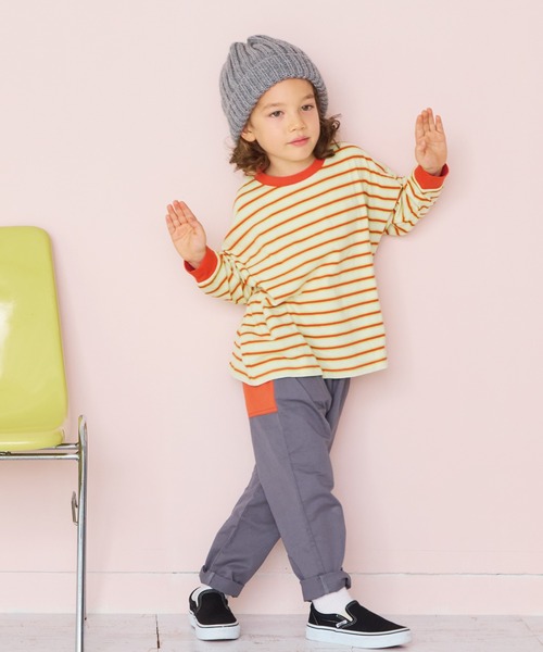 BIG FIELD（ビッグフィールド）の「ナガソデマルチボーダーロンティー（Tシャツ/カットソー・キッズ・オフホワイト/チャコール/ブラウン・100/130/120/95/90/80/110/150/140）」の10枚目の写真