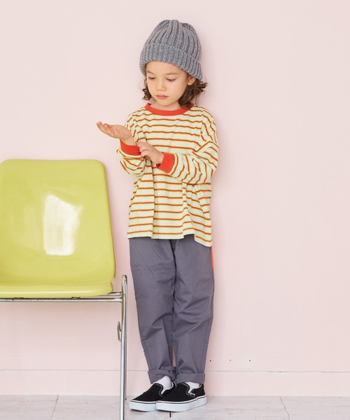 BIG FIELD（ビッグフィールド）の「ナガソデマルチボーダーロンティー（Tシャツ/カットソー・キッズ・オフホワイト/チャコール/ブラウン・100/130/120/95/90/80/110/150/140）」の8枚目の写真