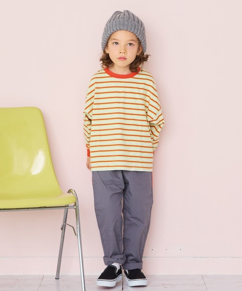 BIG FIELD（ビッグフィールド）の「ナガソデマルチボーダーロンティー（Tシャツ/カットソー・キッズ・オフホワイト/チャコール/ブラウン・100/130/120/95/90/80/110/150/140）」の7枚目の写真