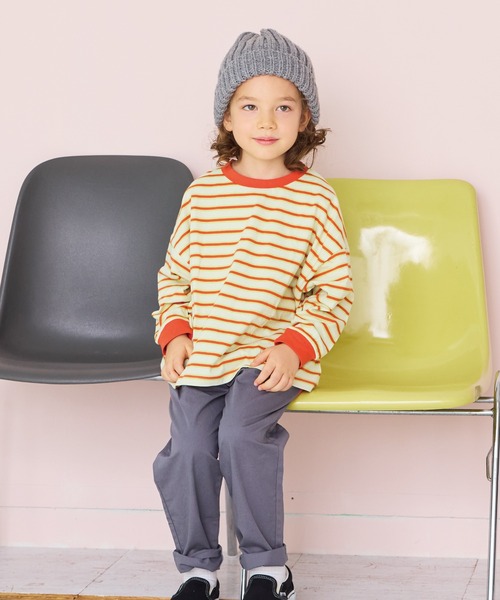 BIG FIELD（ビッグフィールド）の「ナガソデマルチボーダーロンティー（Tシャツ/カットソー・キッズ・オフホワイト/チャコール/ブラウン・100/130/120/95/90/80/110/150/140）」の6枚目の写真