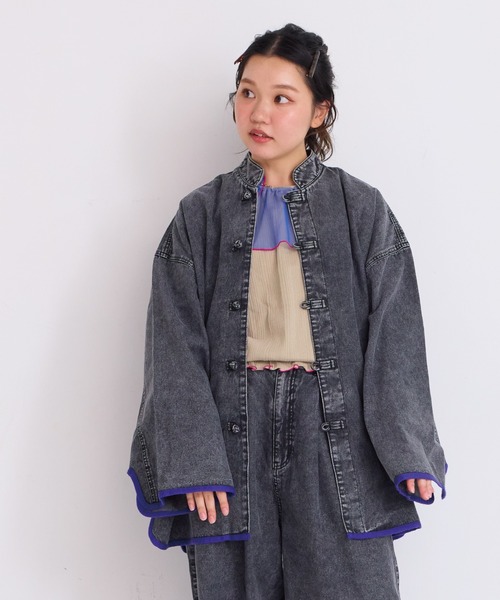 BIG FIELD（ビッグフィールド）の「デニムチャイナジャケット/おとな（デニムジャケット・レディース・ブルー/ブラック・160cm）」の2枚目の写真