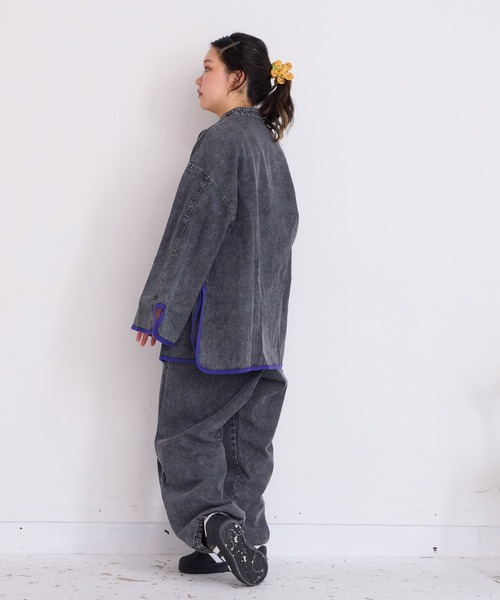 BIG FIELD（ビッグフィールド）の「デニムチャイナジャケット/おとな（デニムジャケット・レディース・ブルー/ブラック・160cm）」の14枚目の写真