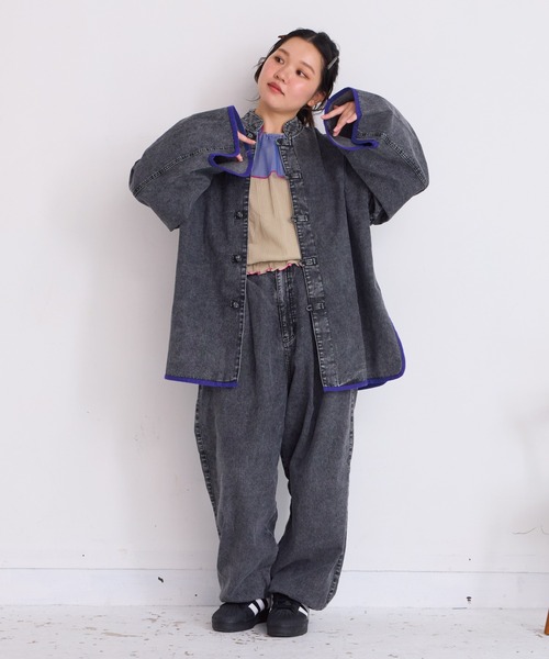 BIG FIELD（ビッグフィールド）の「デニムチャイナジャケット/おとな（デニムジャケット・レディース・ブルー/ブラック・160cm）」の16枚目の写真