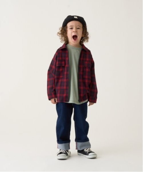b・ROOM（ビールーム）の「ビッグシルエット長袖チェックシャツ(ジップアップ)（シャツ/ブラウス・キッズ・ブラック/レッド/グリーン・100cm/110cm/120cm/130cm/140cm/150cm）」の11枚目の写真