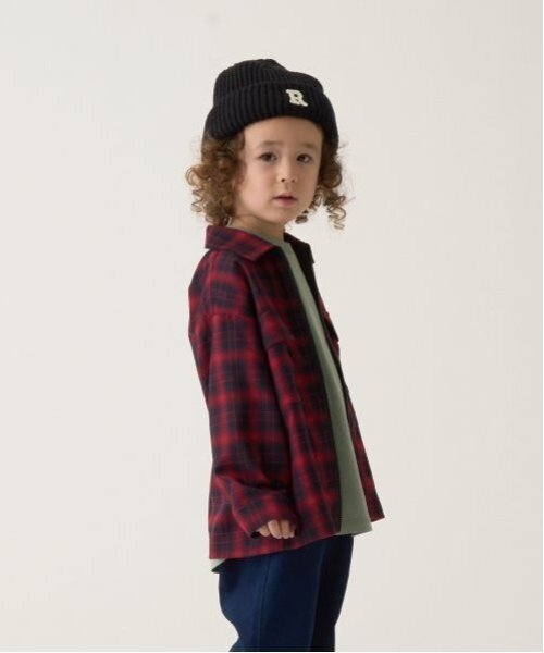 b・ROOM（ビールーム）の「ビッグシルエット長袖チェックシャツ(ジップアップ)（シャツ/ブラウス・キッズ・ブラック/レッド/グリーン・100cm/110cm/120cm/130cm/140cm/150cm）」の12枚目の写真
