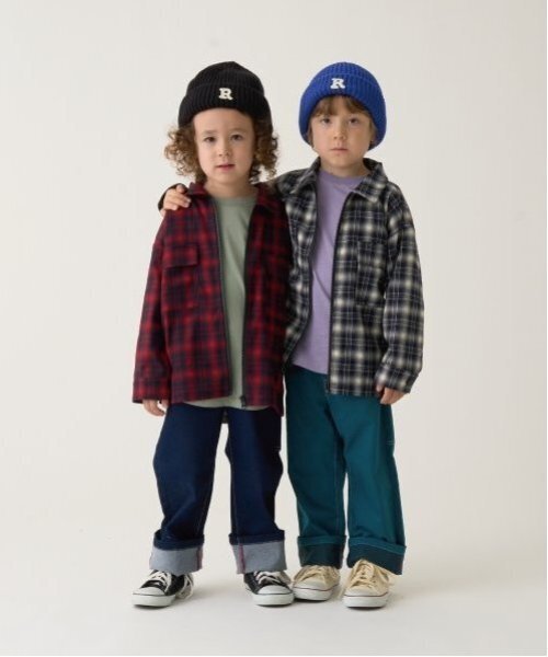 b・ROOM（ビールーム）の「ビッグシルエット長袖チェックシャツ(ジップアップ)（シャツ/ブラウス・キッズ・ブラック/レッド/グリーン・100cm/110cm/120cm/130cm/140cm/150cm）」の19枚目の写真