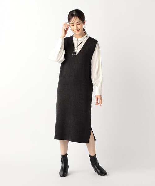 【セール】ヘリンボーン柄ニットワンピース / セットアップ対応（ワンピース）｜COMME CA ISM（コムサイズム）