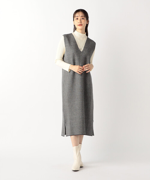 【セール】ヘリンボーン柄ニットワンピース / セットアップ対応（ワンピース）｜COMME CA ISM（コムサイズム）