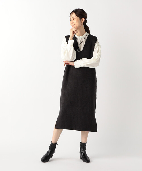 【セール】ヘリンボーン柄ニットワンピース / セットアップ対応（ワンピース）｜COMME CA ISM（コムサイズム）