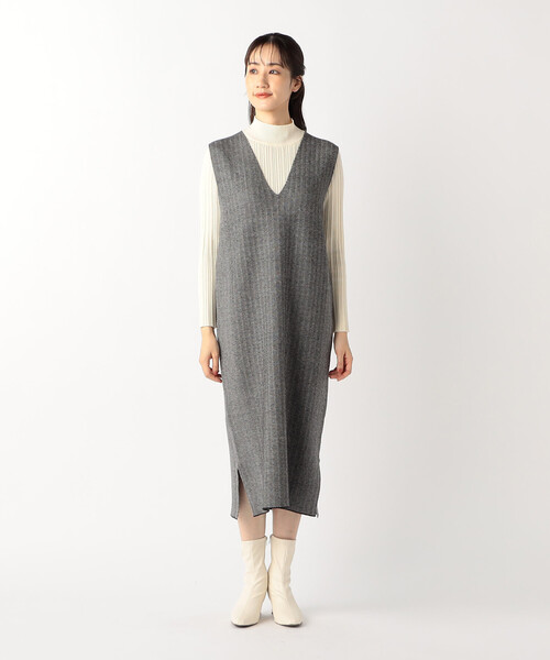 【セール】ヘリンボーン柄ニットワンピース / セットアップ対応（ワンピース）｜COMME CA ISM（コムサイズム）