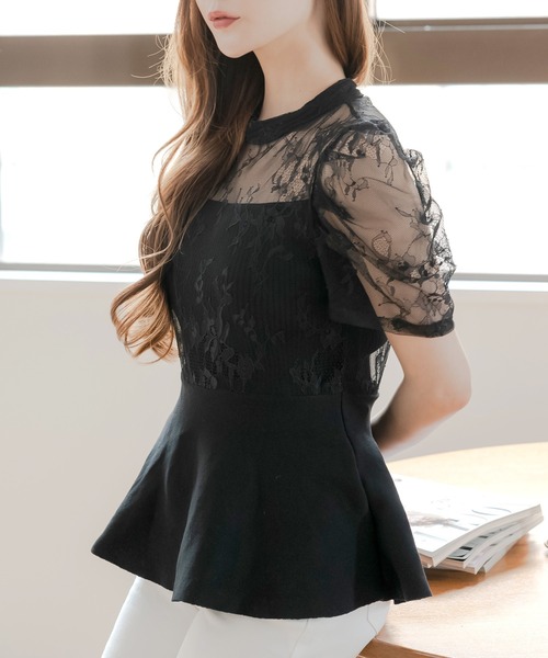 レースドッキング 美くびれニットトップス（ニット/セーター）｜JULIA BOUTIQUE（ジュリアブティック）