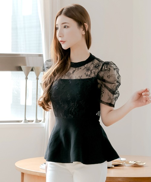 レースドッキング 美くびれニットトップス（ニット/セーター）｜JULIA BOUTIQUE（ジュリアブティック）