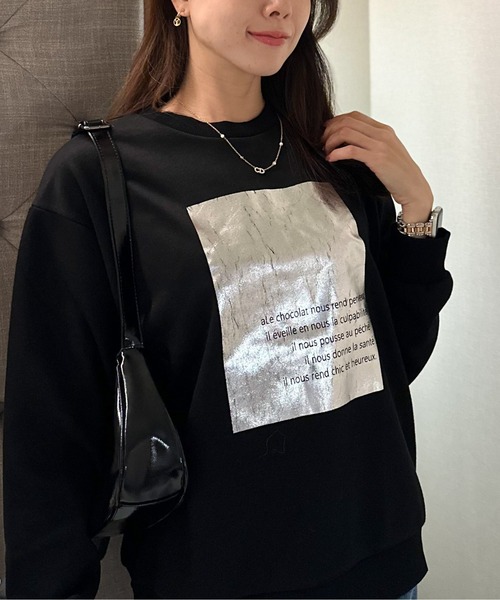 Per sist ence（パーシエンス）の「箔プリント裏毛プルオーバー（スウェット・レディース・ブラック/オフホワイト/チャコールグレー・FREE）」の3枚目の写真
