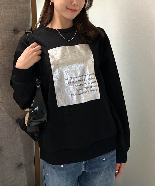 Per sist ence（パーシエンス）の「箔プリント裏毛プルオーバー（スウェット・レディース・ブラック/オフホワイト/チャコールグレー・FREE）」の18枚目の写真