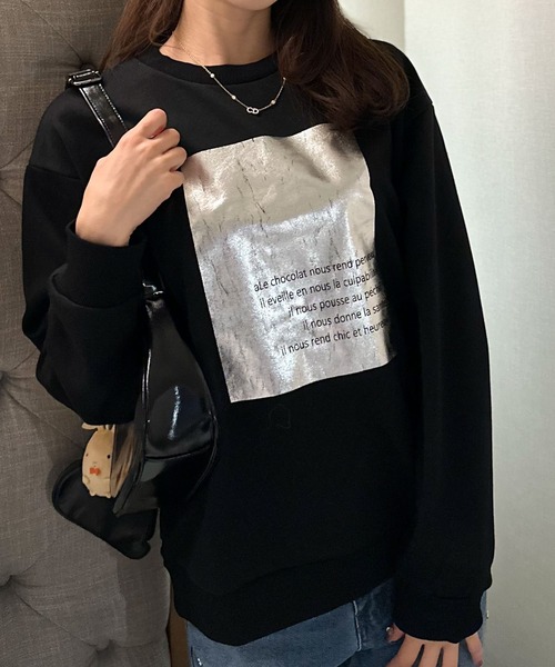 Per sist ence（パーシエンス）の「箔プリント裏毛プルオーバー（スウェット・レディース・ブラック/オフホワイト/チャコールグレー・FREE）」の19枚目の写真