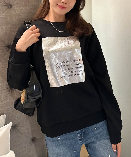 Per sist ence（パーシエンス）の「箔プリント裏毛プルオーバー（スウェット・レディース・ブラック/オフホワイト/チャコールグレー・FREE）」の20枚目の写真