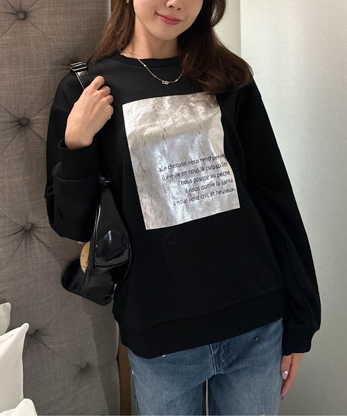 Per sist ence（パーシエンス）の「箔プリント裏毛プルオーバー（スウェット・レディース・ブラック/オフホワイト/チャコールグレー・FREE）」の21枚目の写真