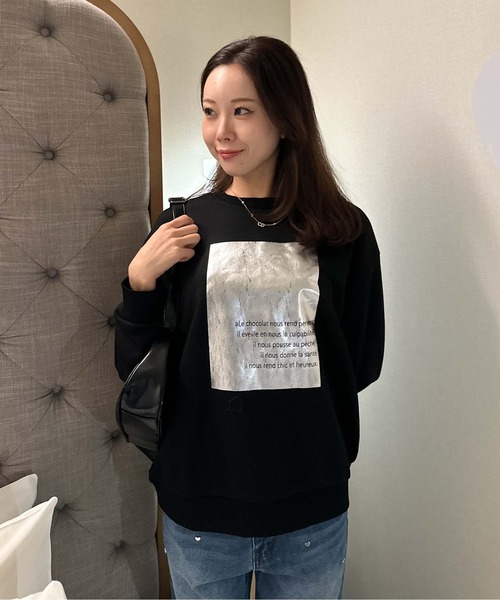 Per sist ence（パーシエンス）の「箔プリント裏毛プルオーバー（スウェット・レディース・ブラック/オフホワイト/チャコールグレー・FREE）」の22枚目の写真